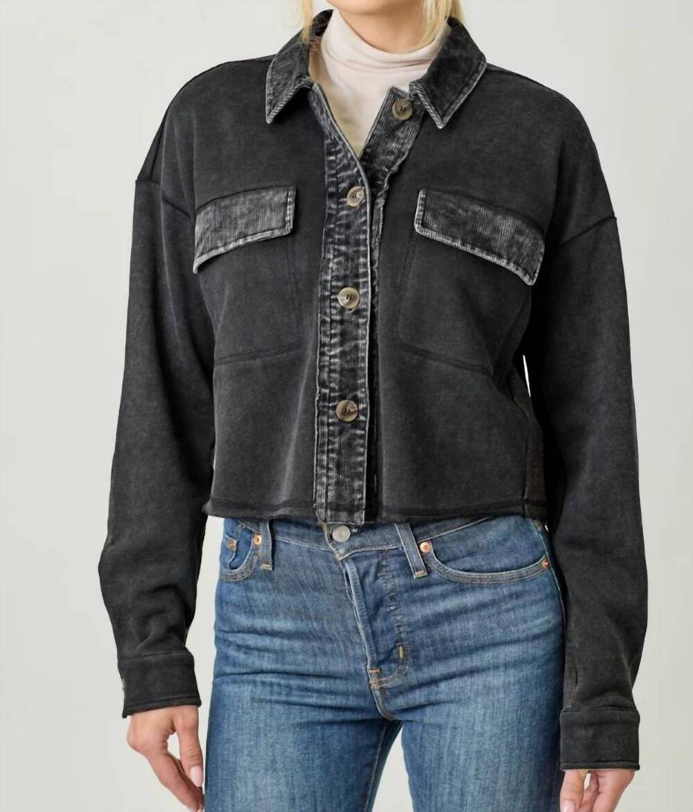 NEW MYSTREE washed terry cropped jacket in black